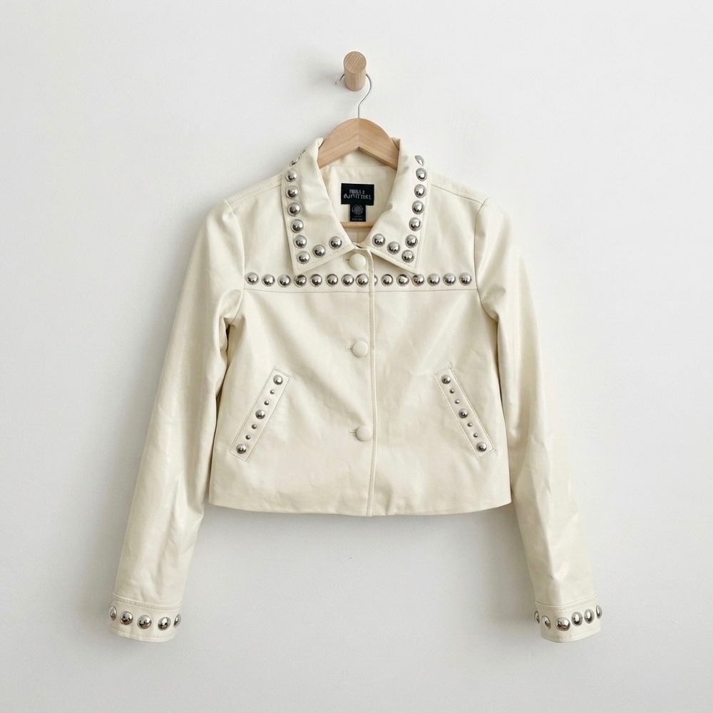 Urban Outfitters Indie Sleaze Cream Studded Vegan Leather Jacket Moto Chic